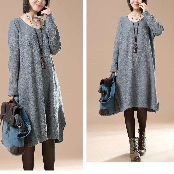 Gray loose sweater dresses oversize sweaters blouses - Omychic