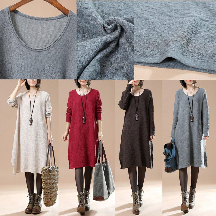 Gray loose sweater dresses oversize sweaters blouses - Omychic