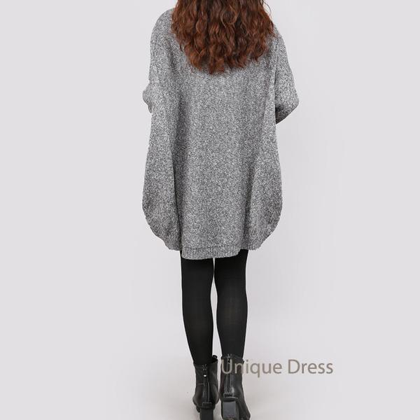 Gray oversize knit women sweater top - Omychic