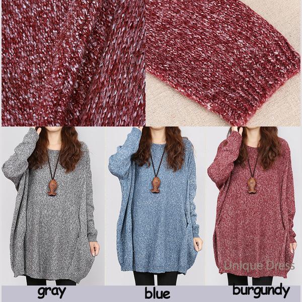 Gray oversize knit women sweater top - Omychic