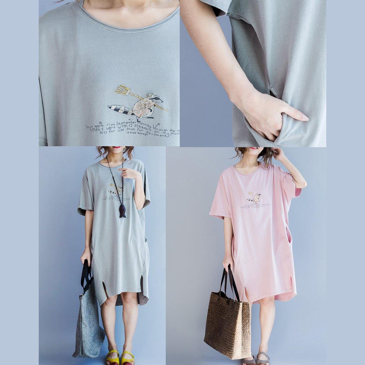 Gray oversize summer short sleeve t shirts plus size sundress shirt dresses - Omychic