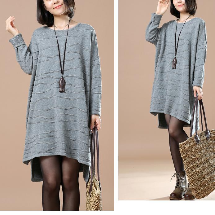 Gray oversize sweaters Curving mountains - Omychic