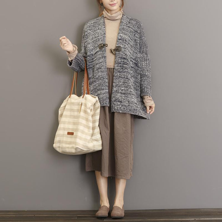 Gray oversize woolen stops sweaters short knit coats - Omychic