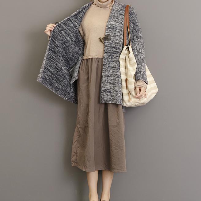 Gray oversize woolen stops sweaters short knit coats - Omychic