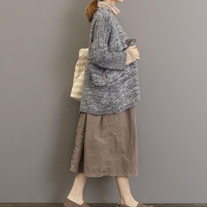 Gray oversize woolen stops sweaters short knit coats - Omychic