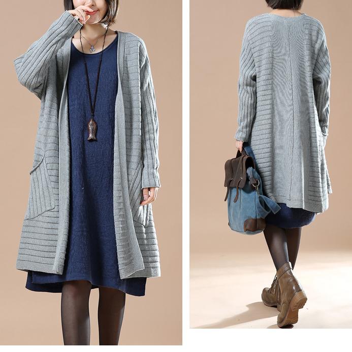 Gray oversized woman knit coats sweaterd long cardigans - Omychic