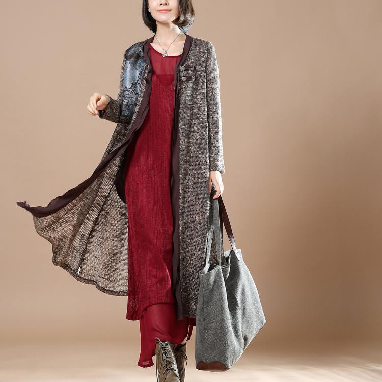 Gray patchwork long sweater coats plus size cardigans orignal design - Omychic