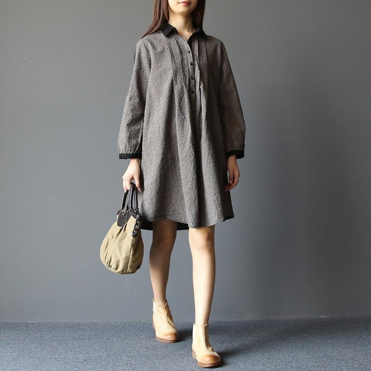 Gray plaid oversize cotton shift dresses women long blouse - Omychic