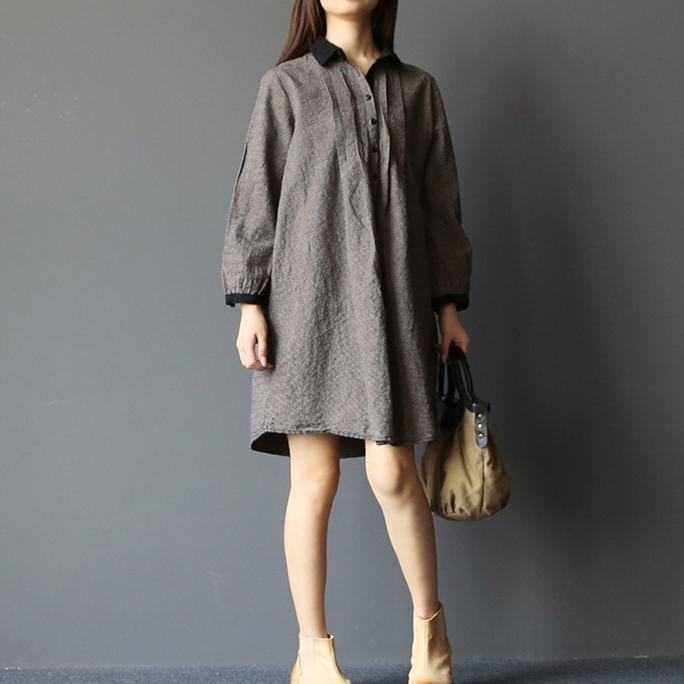 Gray plaid oversize cotton shift dresses women long blouse - Omychic