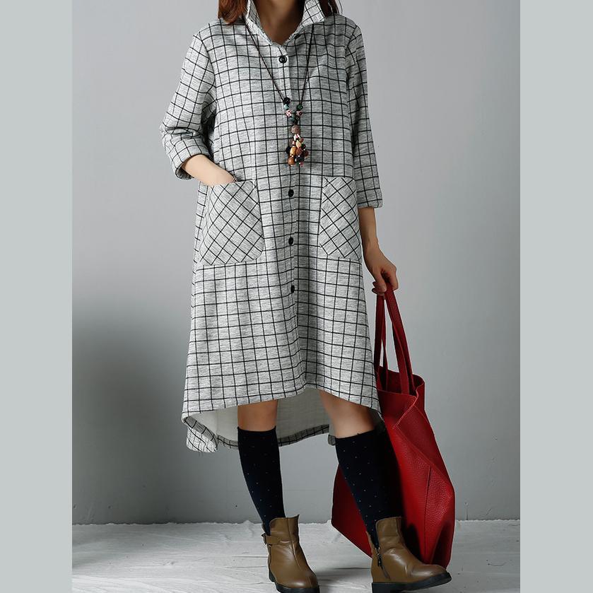 Gray plaid shirt dress long sleeve dresses - Omychic