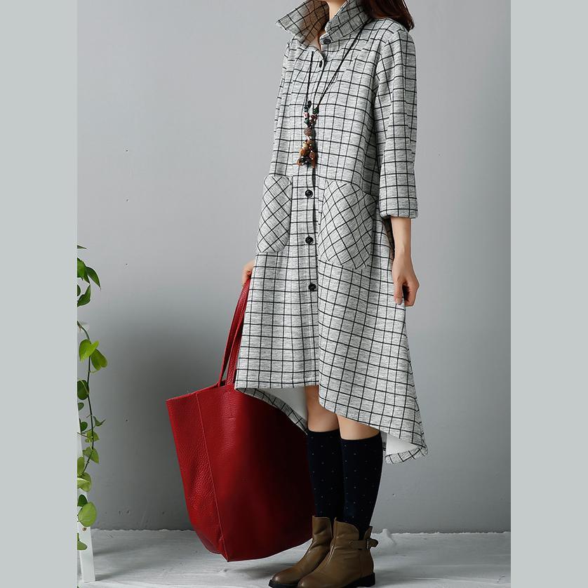 Gray plaid shirt dress long sleeve dresses - Omychic