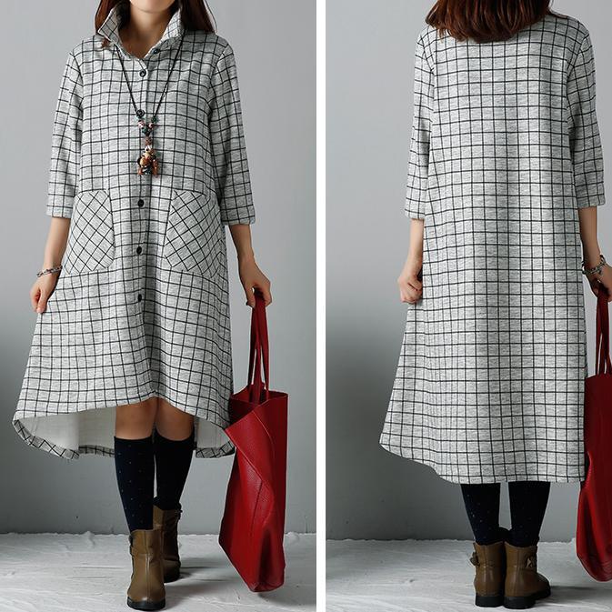 Gray plaid shirt dress long sleeve dresses - Omychic