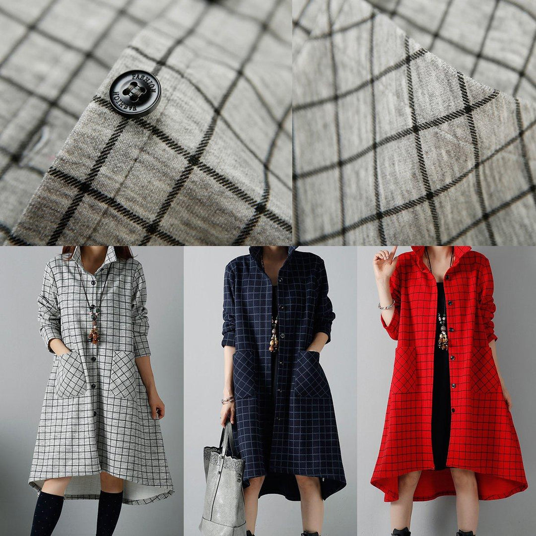 Gray plaid shirt dress long sleeve dresses - Omychic