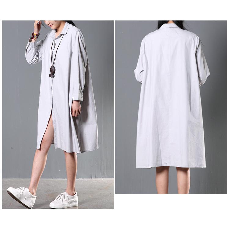 Gray plus size cotton blouse women shirt dress spring dresses - Omychic