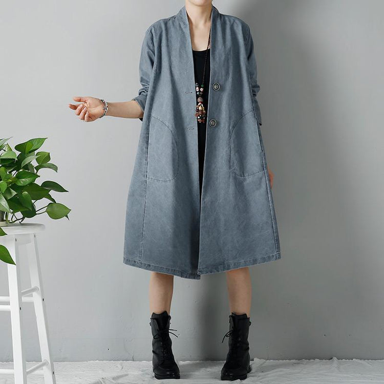 Gray plus size cotton cardigans trench coats - Omychic
