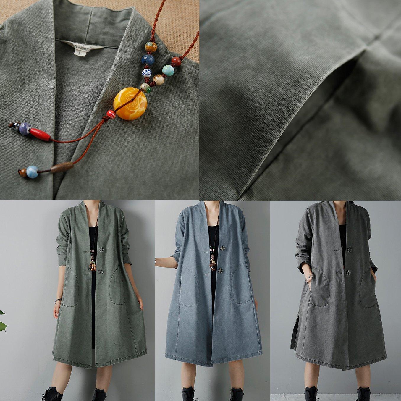 Gray plus size cotton cardigans trench coats - Omychic