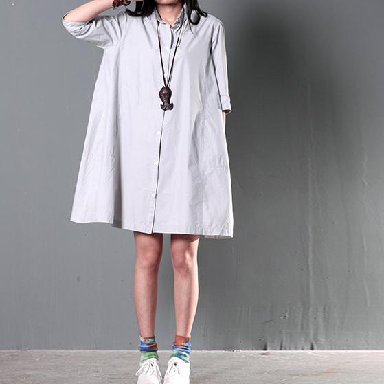 Gray plus size cotton summer dress oversize maternity dress causal shirt - Omychic