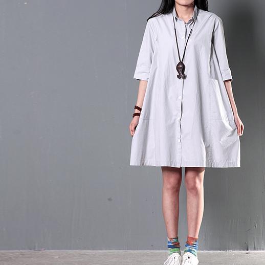 Gray plus size cotton summer dress oversize maternity dress causal shirt - Omychic