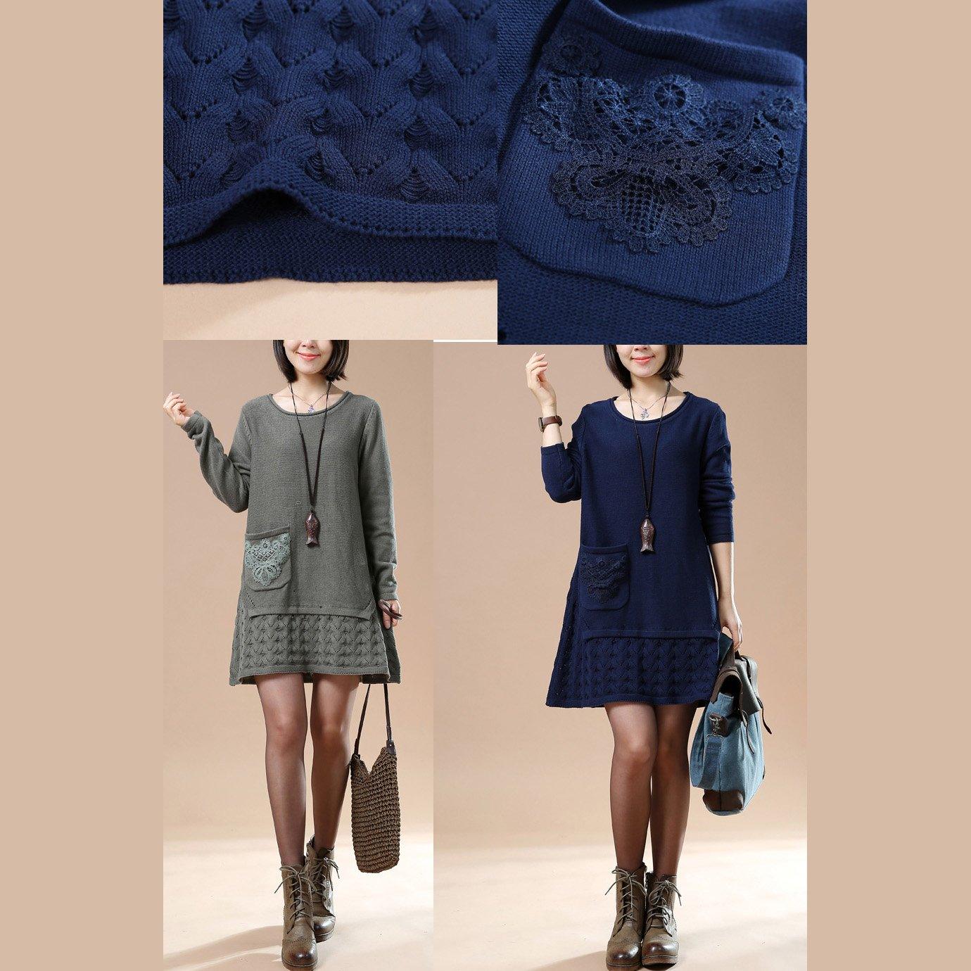 Gray plus size knit sweaters winter shift dress - Omychic