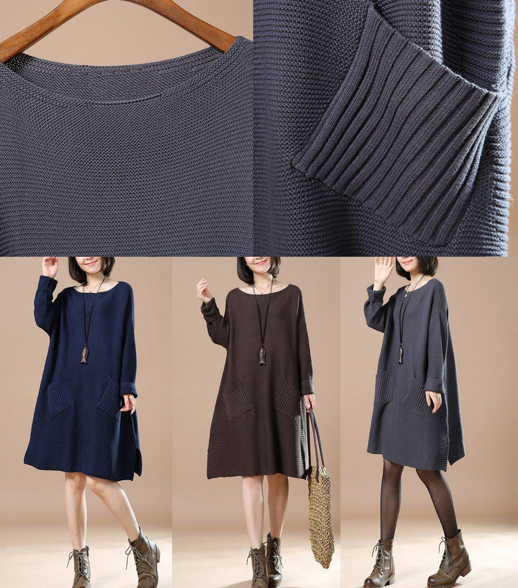 Gray pockets women sweaters oversize knit coat - Omychic
