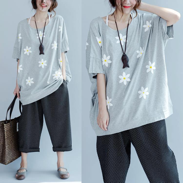 Gray short sleeve cotton t shirts plus size tops cotton blouses causal style - Omychic