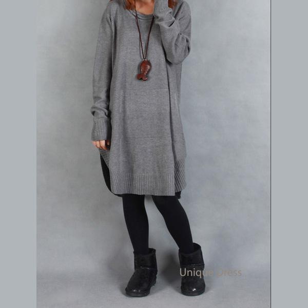 Gray side open women sweater dress - Omychic