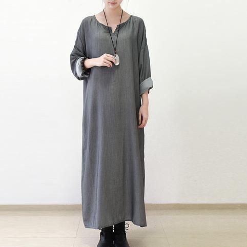 Gray silk dresses fall maxi dress top quality long sleeve maxi dress - Omychic