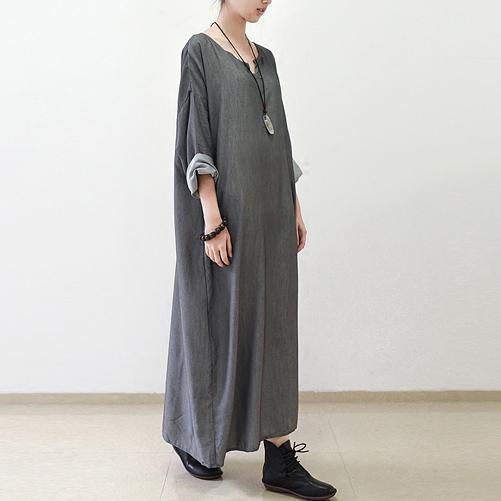 Gray silk dresses fall maxi dress top quality long sleeve maxi dress - Omychic