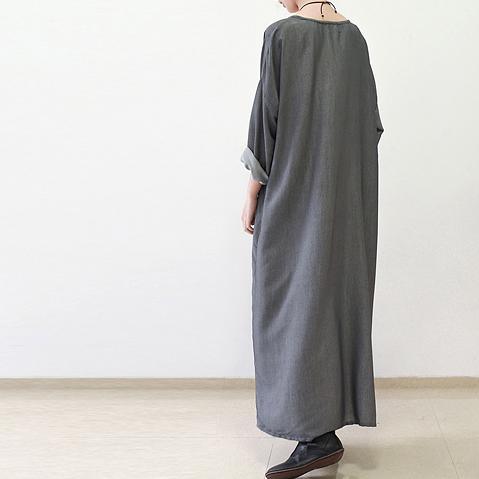 Gray silk dresses fall maxi dress top quality long sleeve maxi dress - Omychic