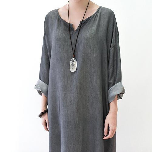 Gray silk dresses fall maxi dress top quality long sleeve maxi dress - Omychic