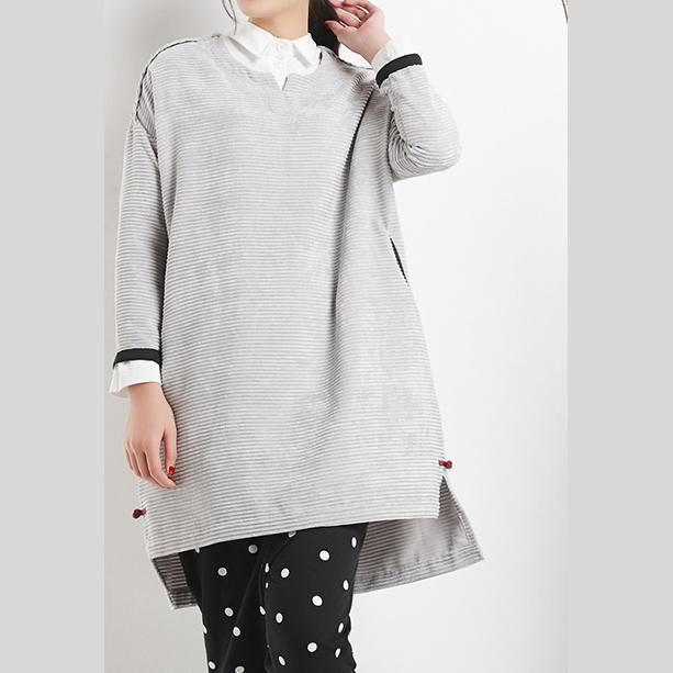 Gray spring dresses with long sleeves oversize women shirt top blouse - Omychic