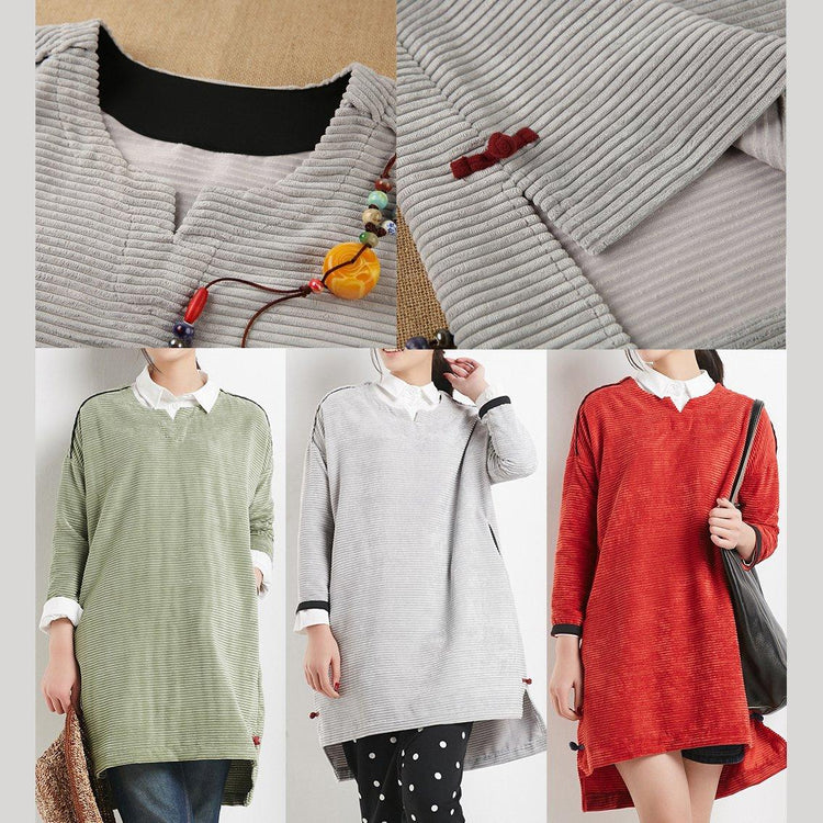 Gray spring dresses with long sleeves oversize women shirt top blouse - Omychic