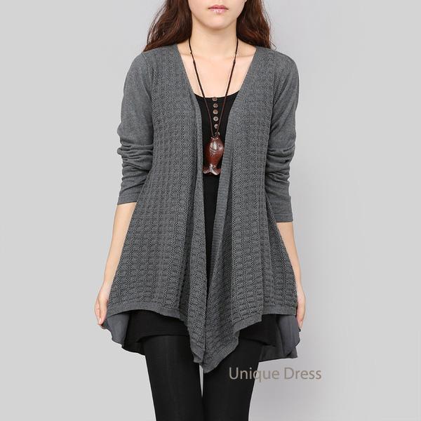 Gray spring sweater knit women cardigan - Omychic