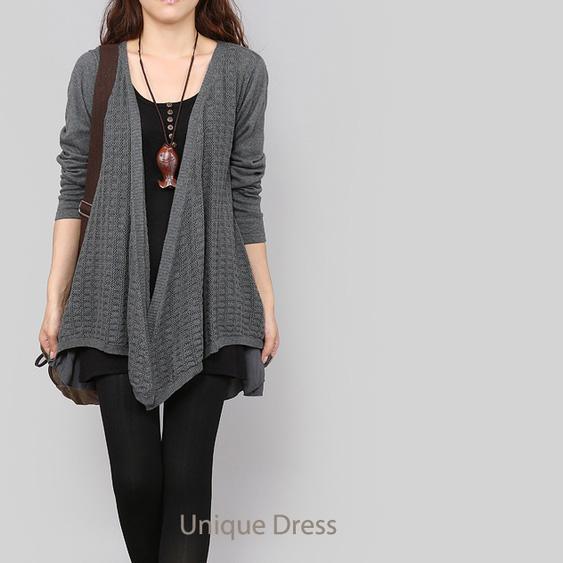Gray spring sweater knit women cardigan - Omychic