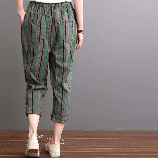 Gray striped sumemr linen pants women crop pants trousers - Omychic