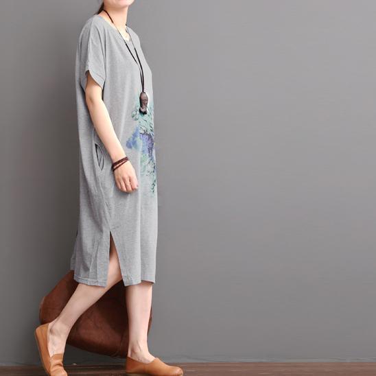 Gray summer causal dresses plus size cotton dresses sundress - Omychic
