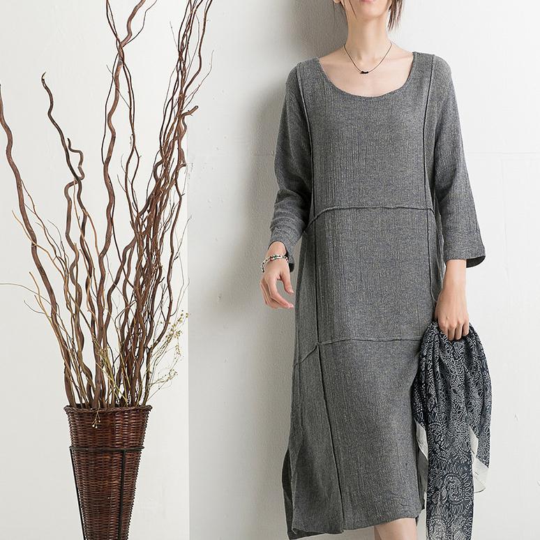 Gray summer linen dress plus size sundresses cotton maternity dress - Omychic