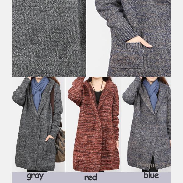 Gray women long cardigan knit coat - Omychic