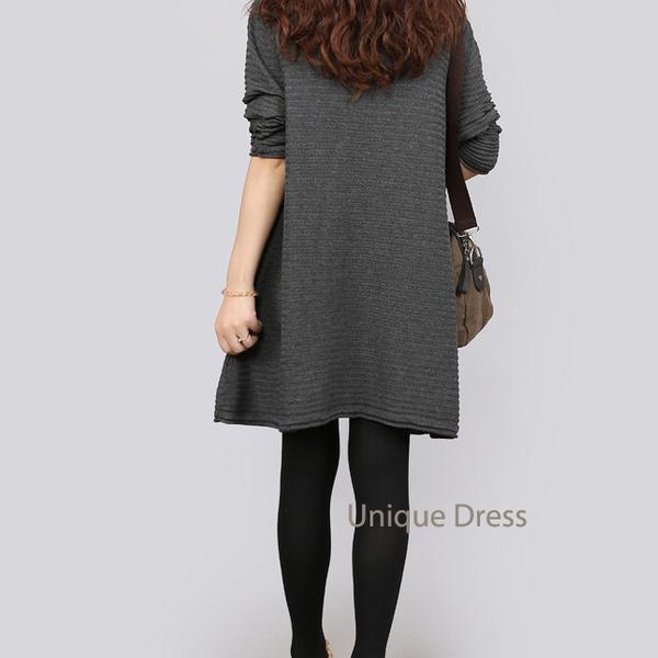 Gray woolen plus size long women sweater - Omychic