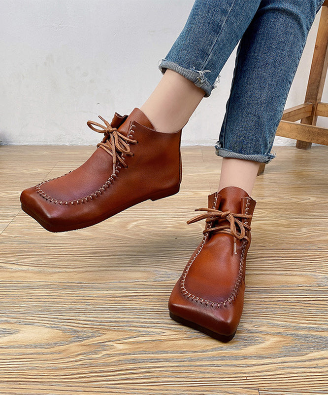 Green Cross Strap Handmade Comfy Splicing Ankle Boots