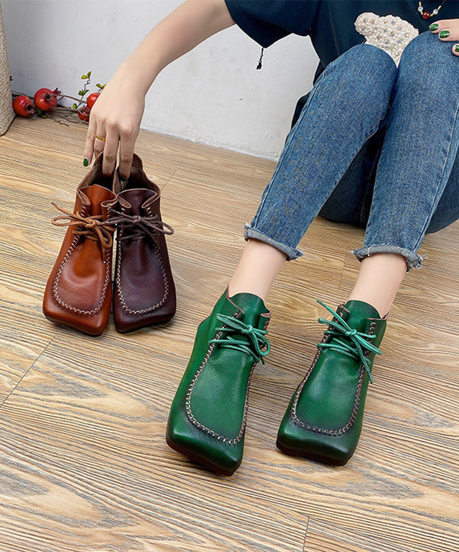 Green Cross Strap Handmade Comfy Splicing Ankle Boots