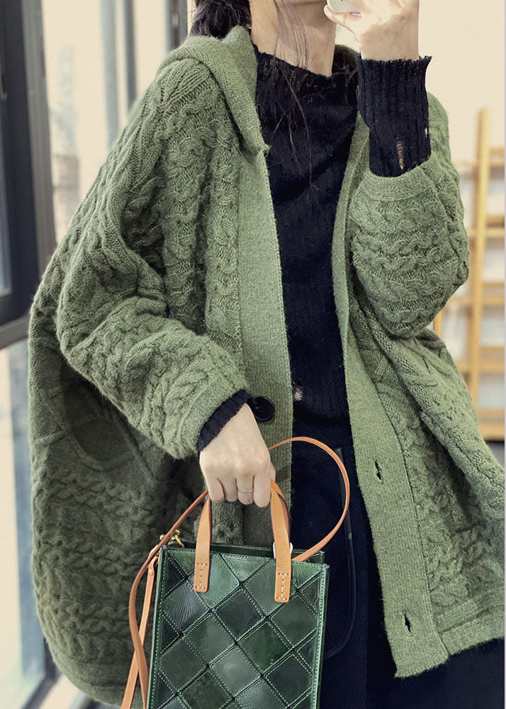 Green Lazy Rabbit Hair Knit Loose Cardigans Cable Knit Winter