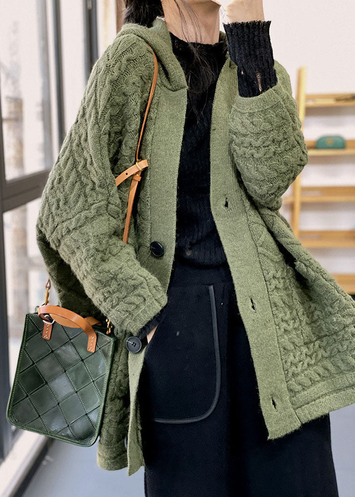 Green Lazy Rabbit Hair Knit Loose Cardigans Cable Knit Winter