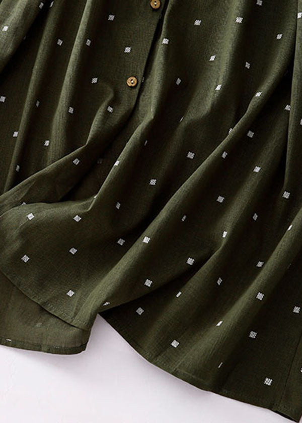 Green Print Patchwork Cotton Dresses Peter Pan Collar Tie Waist Summer