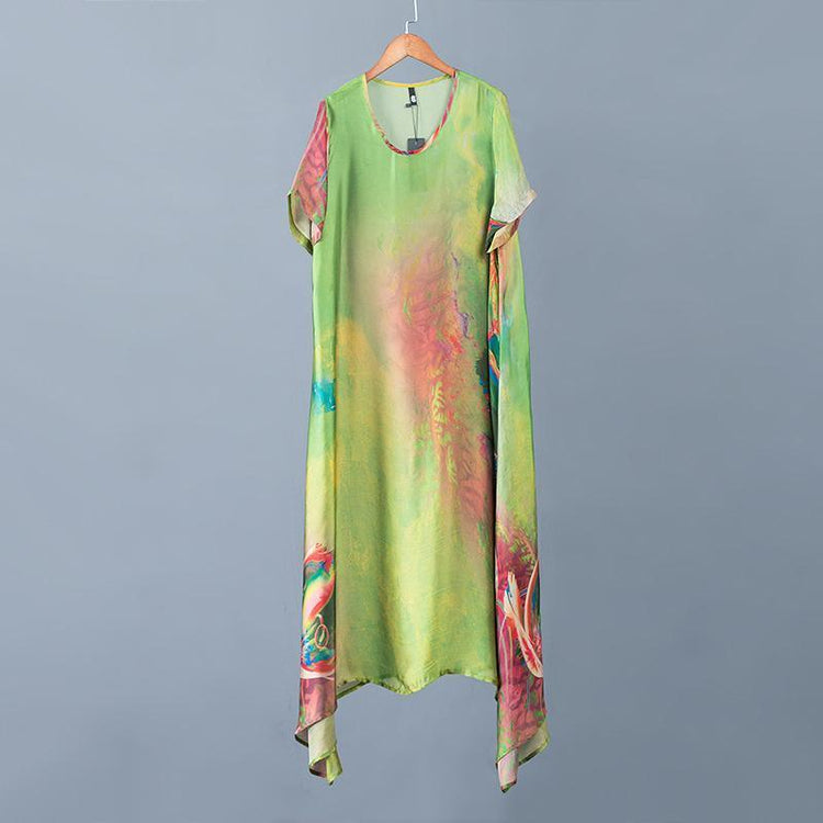 Green Printed Loose Style linen outfit Women Abstract Soft Comfortable Dress - Omychic