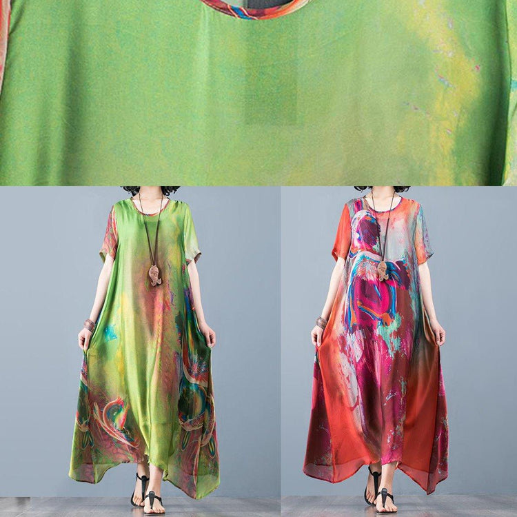 Green Printed Loose Style linen outfit Women Abstract Soft Comfortable Dress - Omychic