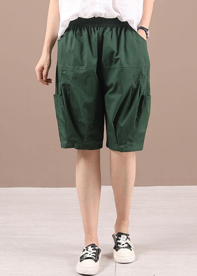 Green Regular High Waist Pockets Summer Shorts Pants - Omychic