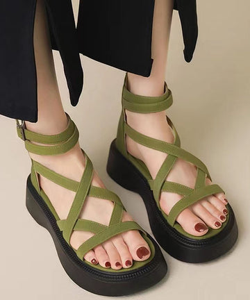 Green Comfy Splicing Faux Leather Platform Slide Sandals main image 1