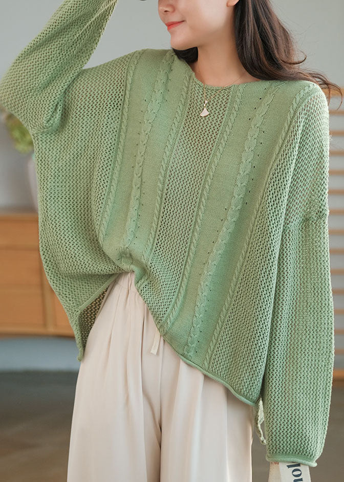 Green Solid Knit Sweaters O-Neck Oversized Winter