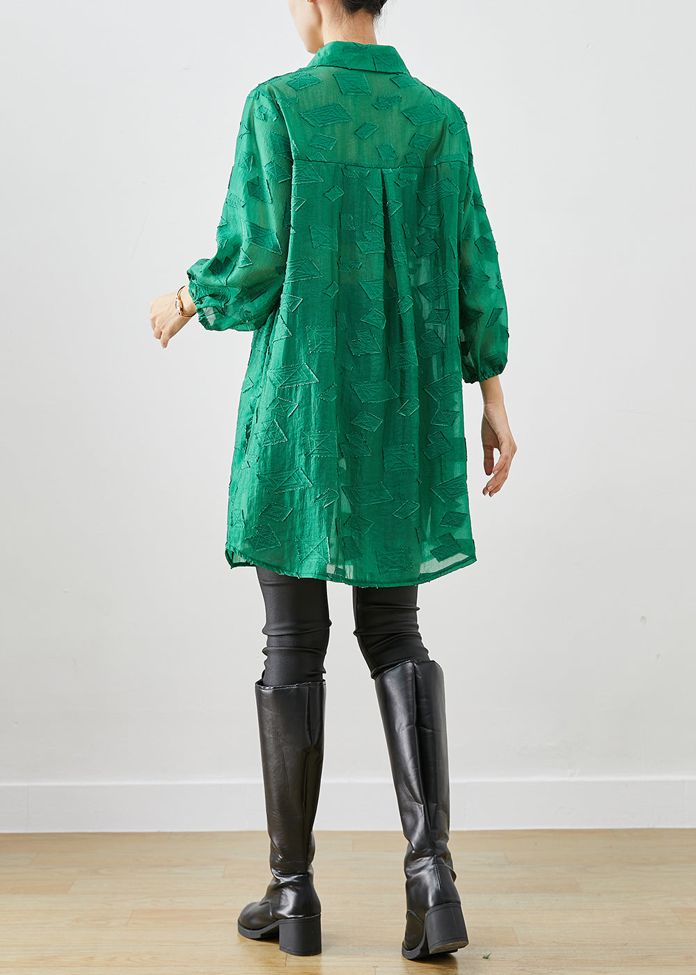 Green Spandex Shirt Top Oversized Applique Fall